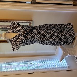 Elizabeth McKay navy white geometric print ruffled wrap dress 100% silk …4 EUC